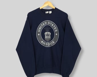 Bluza z nadrukiem z logo Sił Powietrznych Stanów Zjednoczonych z lat 90. w stylu vintage, rozmiar M, bluza z nadrukiem z napisem Sił Powietrznych USA, sweter z okrągłym dekoltem Usafa, rozmiar M