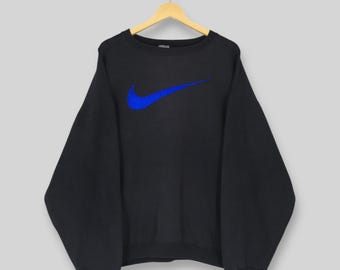 Vintage 90s Nike Swoosh Boxy Sweatshirt XLarge Nike Big Swoosh Printed Logo Sweater Nike Just Do It Jumper Nike Sportswear Black Crewneck XL