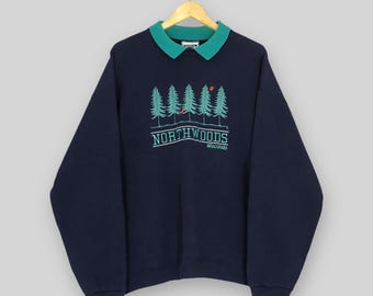 Vintage 90er Jahre Northwoods Wisconsin Blaues Sweatshirt XLarge Northwoods Wisconsin Baum bestickter Pullover