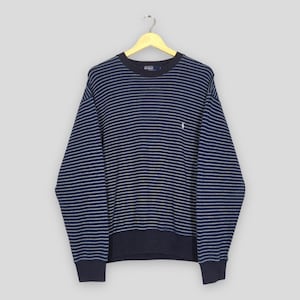 Vintage 90s Polo Ralph Lauren Striped Sweatshirt Large Polo Small Pony Embroidered Logo Sweater Polo By Ralph Lauren Blue Stripes Crewneck L