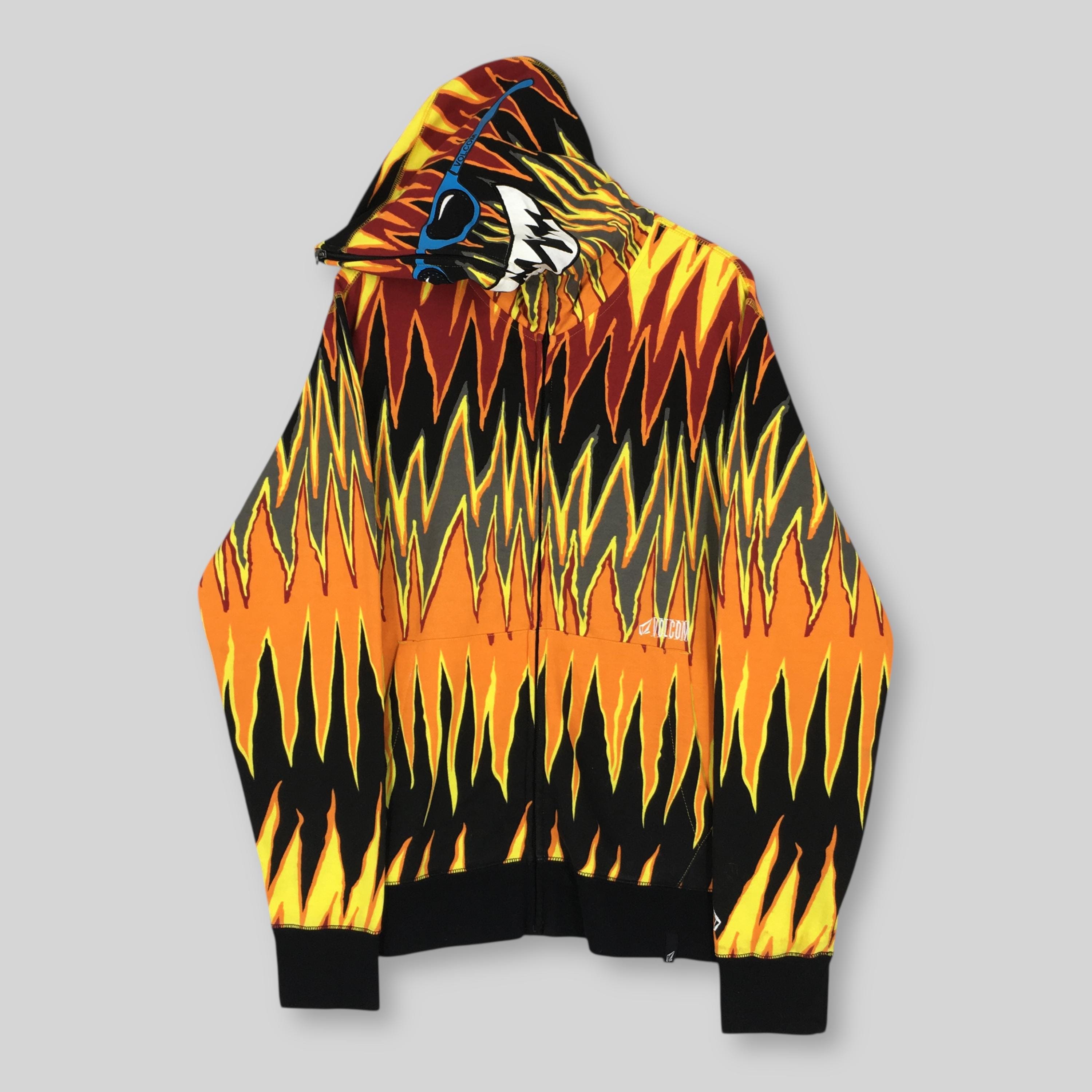 RARE Vintage Volcom Flame Pattern Zip up Hoodie Medium Volcom Surf