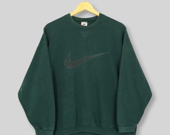 Sudadera verde vintage de los años 90 con logo Nike Swoosh, talla S. Suéter con logo Nike Swoosh estampado. Sudadera Nike Just Do It. Sudadera Nike Sportswear con cuello redondo, talla S.