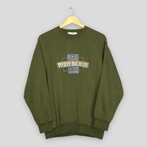 Vintage 90s Pierre Balmain Green Sweatshirt - Embroidered Logo, Size M