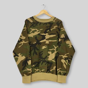 Vintage 80s Duck Bay Camouflage Sweatshirt Large Woodland Camo Hunting All Over Prints Camo Sweater Mossy Oak Camo Green Crewneck Size L image 1