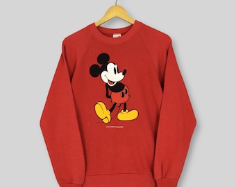 Sudadera vintage de Mickey Mouse Disney de los años 80, suéter mediano con estampado gráfico de Mickey Mouse, cuello redondo de dibujos animados de Walt Disney Mickey, talla M