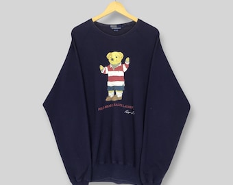 Vintage 90s Polo Bear Ralph Lauren Green Sweatshirt Medium Polo