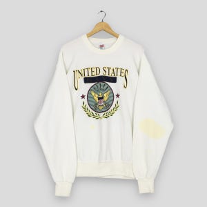 Vintage United States Navy White Sweatshirt Large United States Navy Spell Out Logo Sweater Us Navy Jumper Military Navy Crewneck Size L