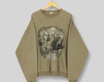 Sudadera marrón vintage para caza de ciervos, talla grande, para cazadores de ciervos de cola blanca, suéter de hábitat de vida silvestre, jersey de cuello redondo para ciervos, talla L