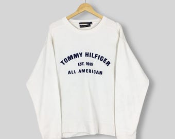 Vintage Tommy Hilfiger White Sweatshirt Large Tommy Hilfiger Embroidery Spell Out Sweater Tommy Jeans Jumper Tommy Outerwear Crewneck Size L