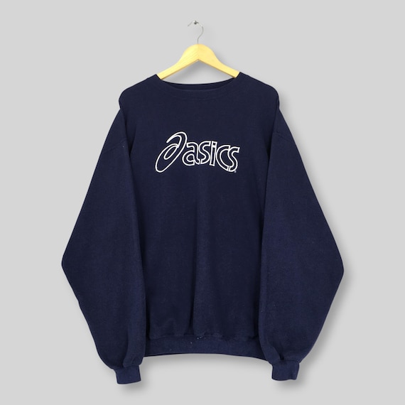 Asics, Vintage 90s Asics Sportswear Blue Sweatshirt Large Asics Embroidery Spell Out Logo Graphics Sweater Asics Ski Sportswear Boxy Jumper Size L