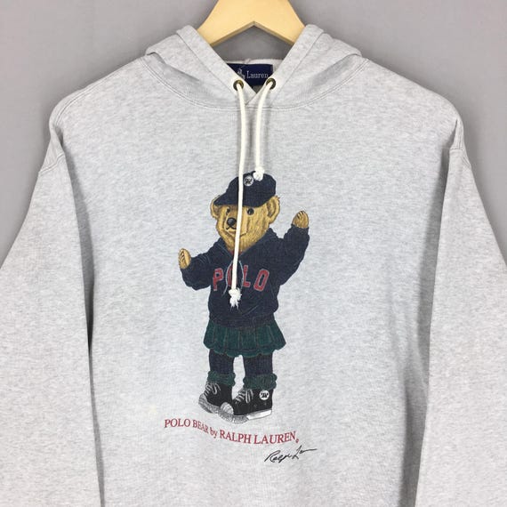 Vintage 90s Polo Bear Ralph Lauren Hoodie Sweatshirt Small Preppy