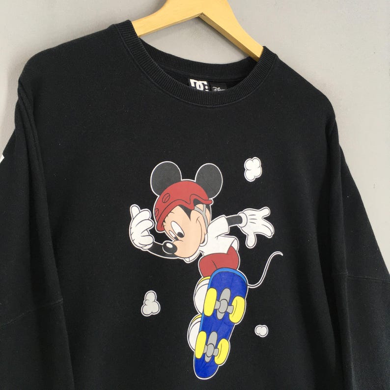 Vintage DC Shoe USA svart tröja XLarge DC Shoe x Mickey Mouse Skateboard-logotyp tröja DC Shoe Skateboarding Streetwear Crewneck storlek XL bild 3