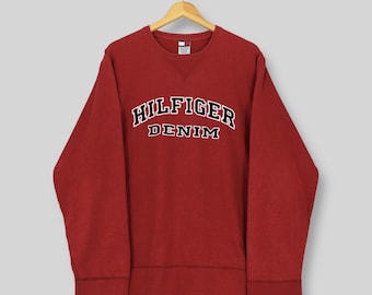 Vintage Tommy Hilfiger Red Sweatshirt Large Tommy Hilfiger Embroidery Spell Out Sweater Tommy Jeans Jumper Tommy Outerwear Crewneck Size L