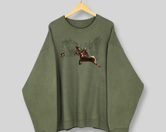 Vintage Deer Outdoors Man Club Wildlife Sweatshirt XXLarge Croft Barrow Whitetail Deer Embroidered Sweater Deer Nature Animal Jumper XXL