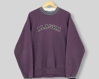 Vintage Y2K Alaska The Last Frontier Lila großes Sweatshirt Alaska USA Spell Out Pullover Alaska US Pullover Alaska Pullover Größe L