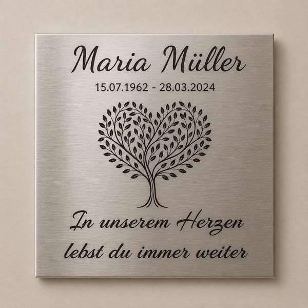 Memorial Plaque Personalized Memorial Plaque Stainless Steel | Engraved with Name, Date | Memorial Plaque for Grave, Cemetery, Pets, Mourning 20 x 20 cm