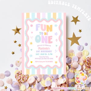 Whimsical Blush Pastel Fun to be One Whimsy First 1st Birthday Party Invitation Template 39DP2 (1) image 8