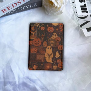 Halloween Ghost Kindle Case & Kobo Clara Case: Pumpkin Resurrection, with Hand Strap Auto Wake/Sleep Clear Back