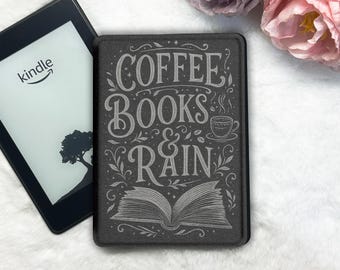 Funda para Kindle con diseño de libro de café, cubierta magnética desmontable y parte trasera transparente, funda para Kobo Clara Libra, funda para lector electrónico con correa para días lluviosos.