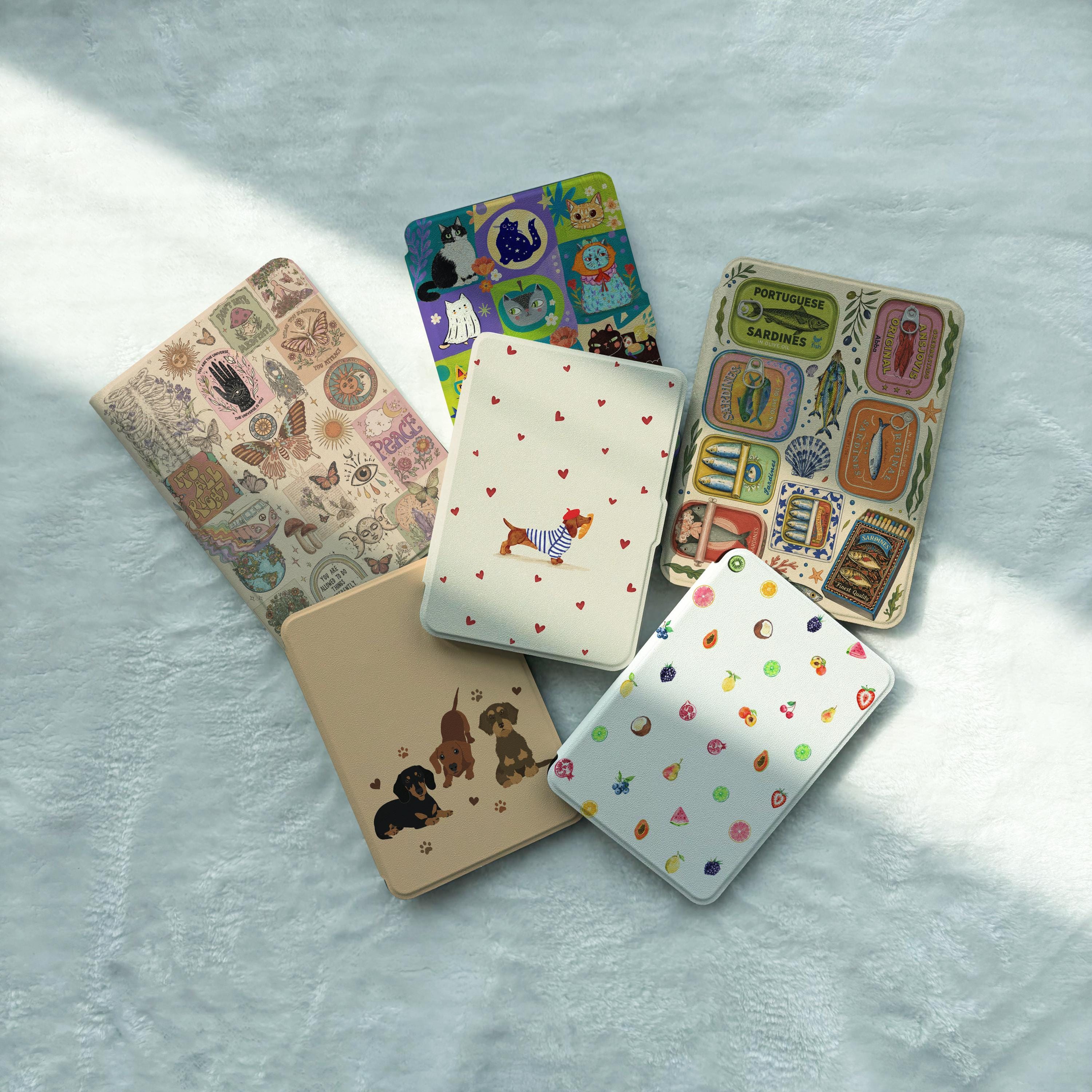 Patterned Kindle & Kobo Case Bundle, Magnetic Back E-Reader Cover with Detachable Clear Shell, Cute Reader Gift