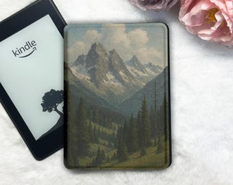 Mountain Forest Striped Kindle Case – Clear Back Kobo Clara & Paperwhite Cover, Scenic E-Reader Sleeve with Auto Sleep/Wake, Book Lover Gift