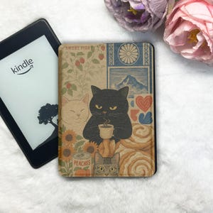 Funda para Kindle con un lindo gato tomando café, funda totalmente nueva para Kindle de 12.ª generación (2024), funda para Kindle Paperwhite de 7 pulgadas, funda para Kindle Oasis Kobo/regalo para ella