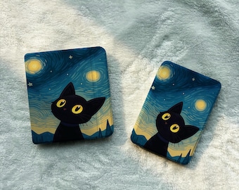 Capa removível magnética para Kindle e Kobo com estampa de gato preto, capa transparente com estampa de noite estrelada para e-reader, presente fofo para amantes de livros com tema de gato.