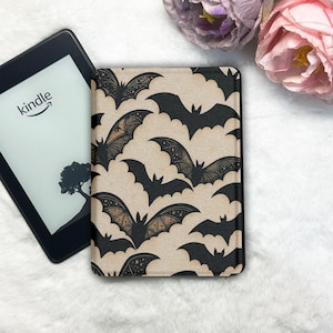 Flying Bats Kindle-hoesje en kobo-hoes: zwart patroon, automatisch in- en uitschakelen, met draagriem, doorzichtige achterkant