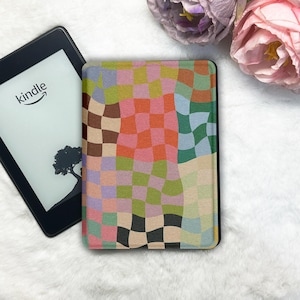 Color Mosaic Kindle Case & Kobo Clara Case with Hand Strap Auto Wake/Sleep , Clear Back- Bookish Gift