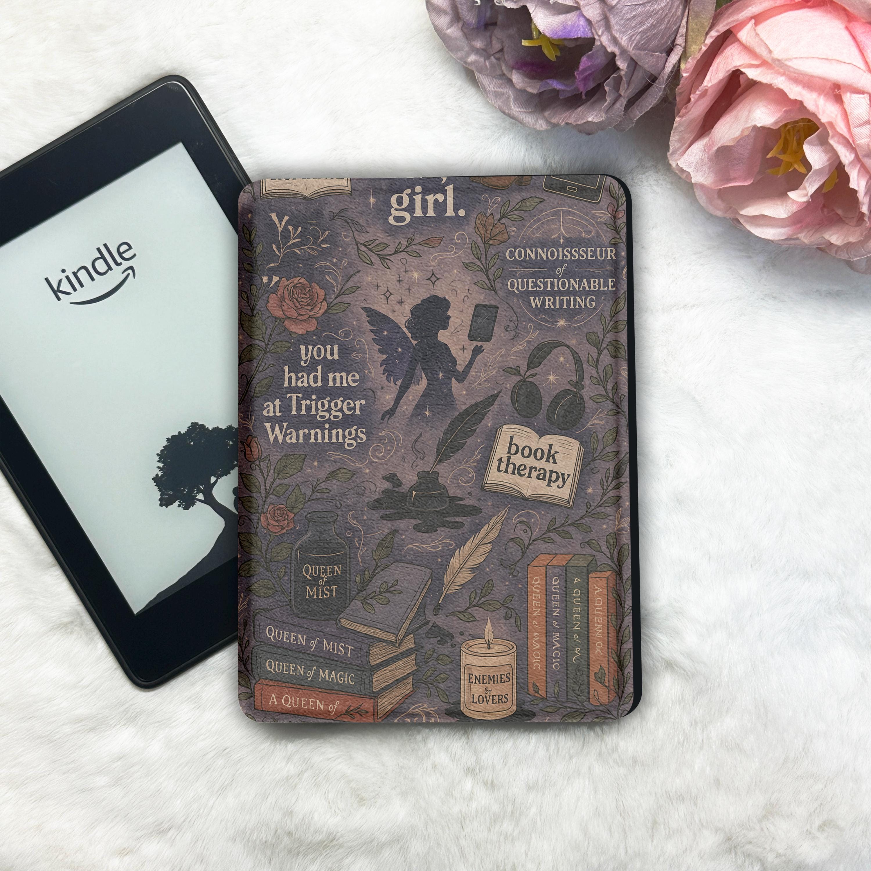Dark Romance Books Kindle & Kobo Case - Girly E-Reader Cover with Hand Strap, Clear Back, Auto Wake/Sleep Paperwhite, Clara Libra