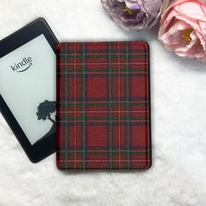 Rött tartanrutigt Kindle-skal, klassiskt rutigt Kobo Clara/Libra-fodral, e-läsarfodral i vintagestil, genomskinligt skyddsfodral, present till henne