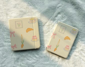 Bonita funda floral para Kindle, cubierta magnética desmontable con parte trasera transparente, funda para Kobo Clara Libra, regalo estético con lazo en tonos pastel para lectores electrónicos.