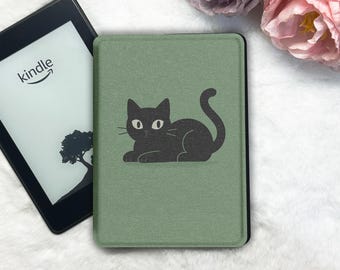 Funda para Kindle Black Cat: parte trasera transparente desmontable + cubierta magnética resistente de doble cara, activación/suspensión automática, correa de mano para Paperwhite y Kobo Clara