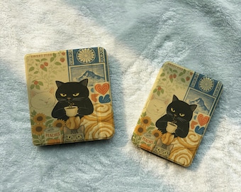 Kobo Case & Kindle Case, Detachable Clear Back Magnetic Cover, Cute Cat Coffee E-Reader Case, Cozy Bookish Reader Gift for Her