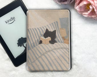 Lazy Black Cat Reading Kindle Case – Detachable Clear Back & Dual Strong Magnetic Cover, Kobo Clara/Libra Cozy Minimalist