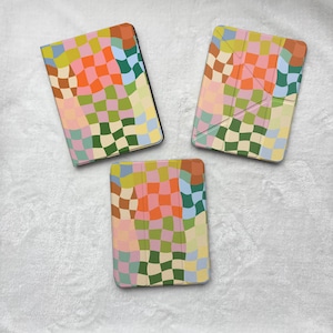 Magnetic Detachable iPad Case with Clear Back, Wavy Checkerboard Cover, Removable Transparent Shell, Retro Colorful Tablet Case