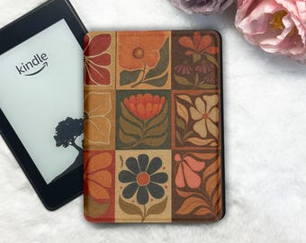 Capa para Kindle Paperwhite com estampa de flores em formato de grade (2024), capa para Kobo vermelha e rosa, capa minimalista para Kindle, capa para Kobo Clara/Libra.