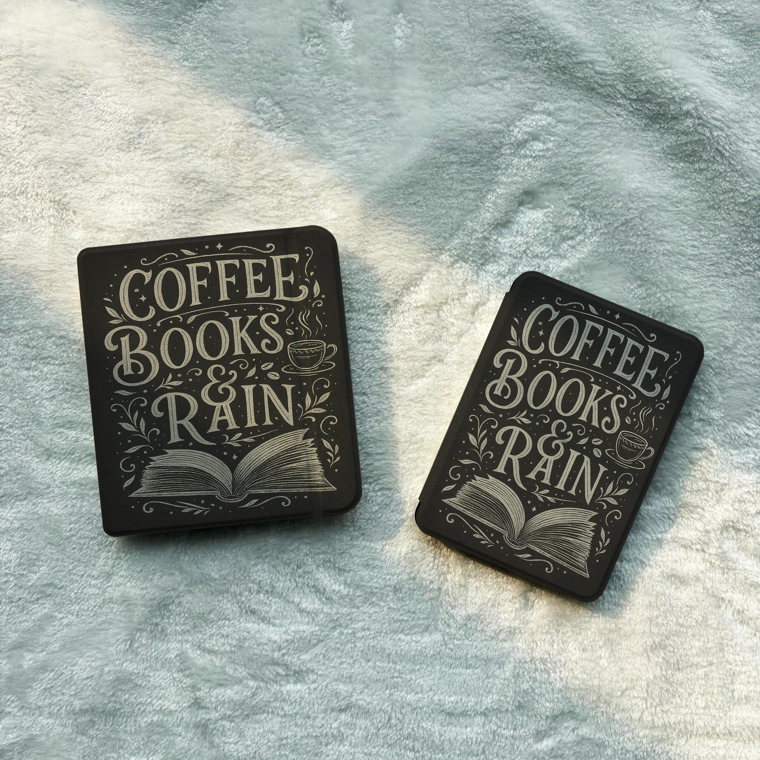 Coffee Books Rain Kindle Case, Magnetic Kobo Cover with Removable Clear Back, Detachable E Reader Case, Dark Academia Book Lover Gift