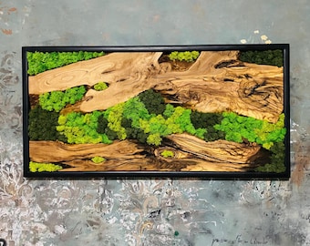 Handmade Olive Wood Moss Wall Art: Rustic Farmhouse Decor