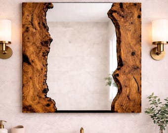 Handmade Live Edge Wood Wall Mirror, Rustic Modern Decor