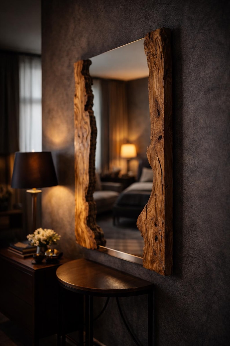 Handmade Live Edge Wood Mirror, Rustic Wall Decor image 3