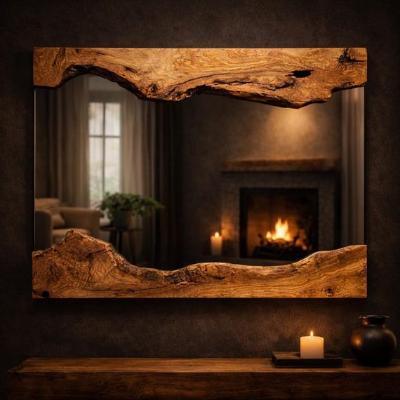 Luxury Olive Wood Live Edge Mirror Natural Handmade Wall Decor