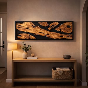 Duża sztuka ścienna z drewna oliwnego, dekoracja z drewna z żywymi krawędziami, rustykalna, nowoczesna, naturalna rama