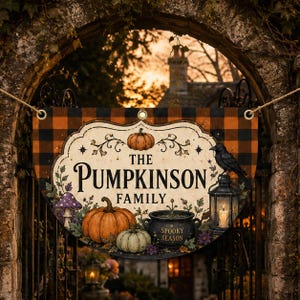 Personalized Halloween Half Circle Banner, Custom Family Name Pumpkin Patch Flag, Gothic Apothecary Porch Decor