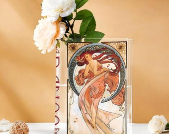Mucha Art Nouveau Acrylic Book Vase – Crystal Clear Home Decor for Readers
