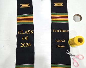 Custom Kente Style Graduation Stole Class of 2026 | Personalized Name and School Embroidery