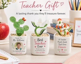 Personalized Teacher Gift With Photo, Custom Teacher Appreciation Flower Pot, Thank You Teacher Gift, Best Teacher Ever Desk Decor