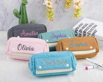 Personalized Pencil Pouch With Name, Custom Embroidered Pencil Case, Back to School Supply Bag, Teacher Gift, Soft Zipper Pen Bag