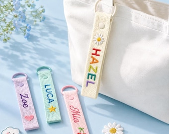 Personalized Embroidered Name Tag, Colorful Bag Tag, Custom Keychain