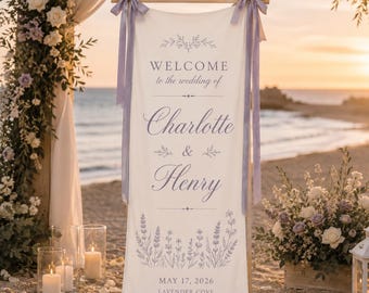 Personalized Wedding Welcome Sign, Custom Linen-Look Fabric Banner, Names Date Ceremony Backdrop, Reception Decor